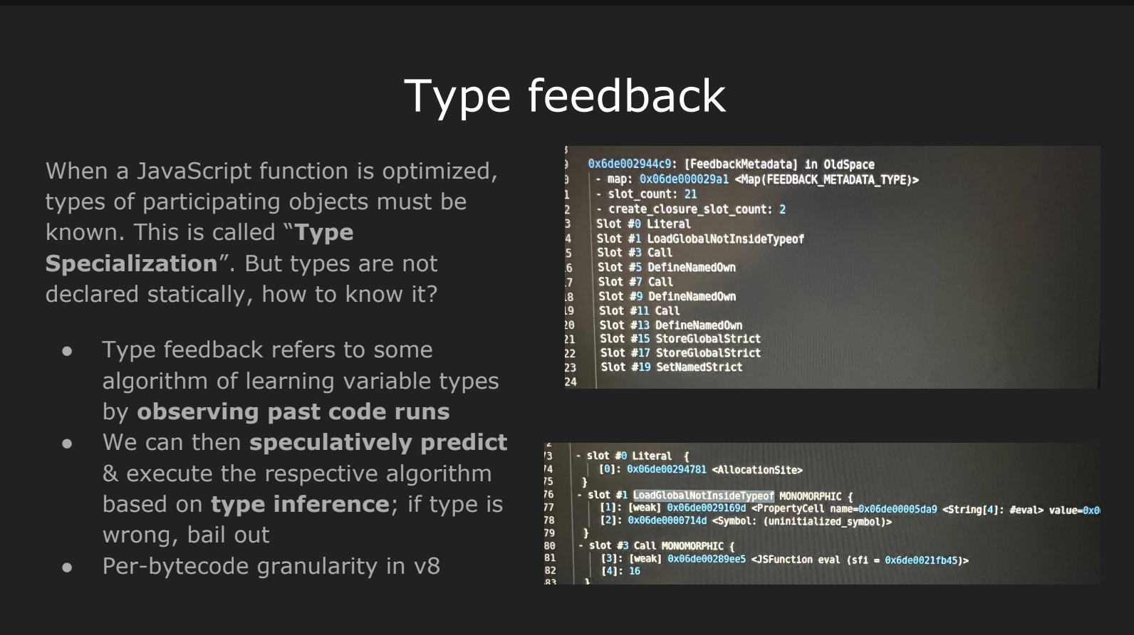 JavaScript type feedback — V8 optimization internals