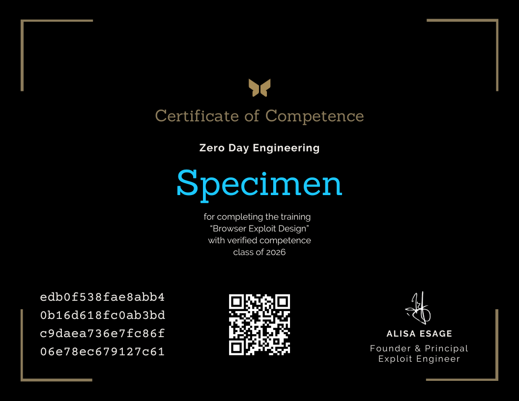Certificate of Competence — specimen