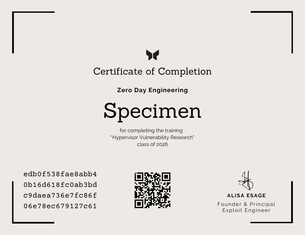 Certificate of Completion — specimen